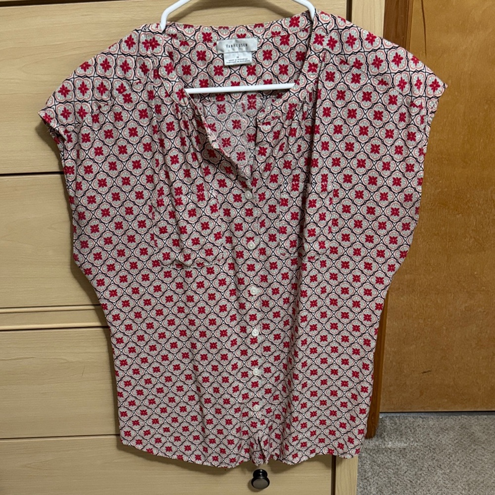 Talbots Red and White Geometric Blouse